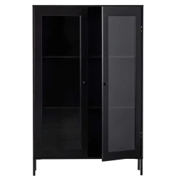 Wohnen Highboards|Vitrinen<100x155x40 Schwarze Vitrine mit Doppeltür - Neptunus