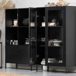 Wohnen Highboards|Vitrinen<100x155x40 Schwarze Vitrine mit Doppeltür - Neptunus