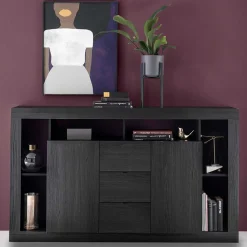 Wohnen Sideboards<172x102x42 Schwarzes Sideboard in Holzoptik - Bihar
