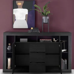 Wohnen Sideboards<172x102x42 Schwarzes Sideboard in Holzoptik - Bihar