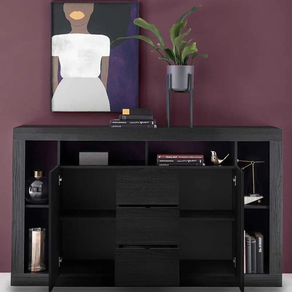 Wohnen Sideboards<172x102x42 Schwarzes Sideboard in Holzoptik - Bihar