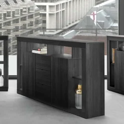 Wohnen Sideboards<172x102x42 Schwarzes Sideboard in Holzoptik - Bihar