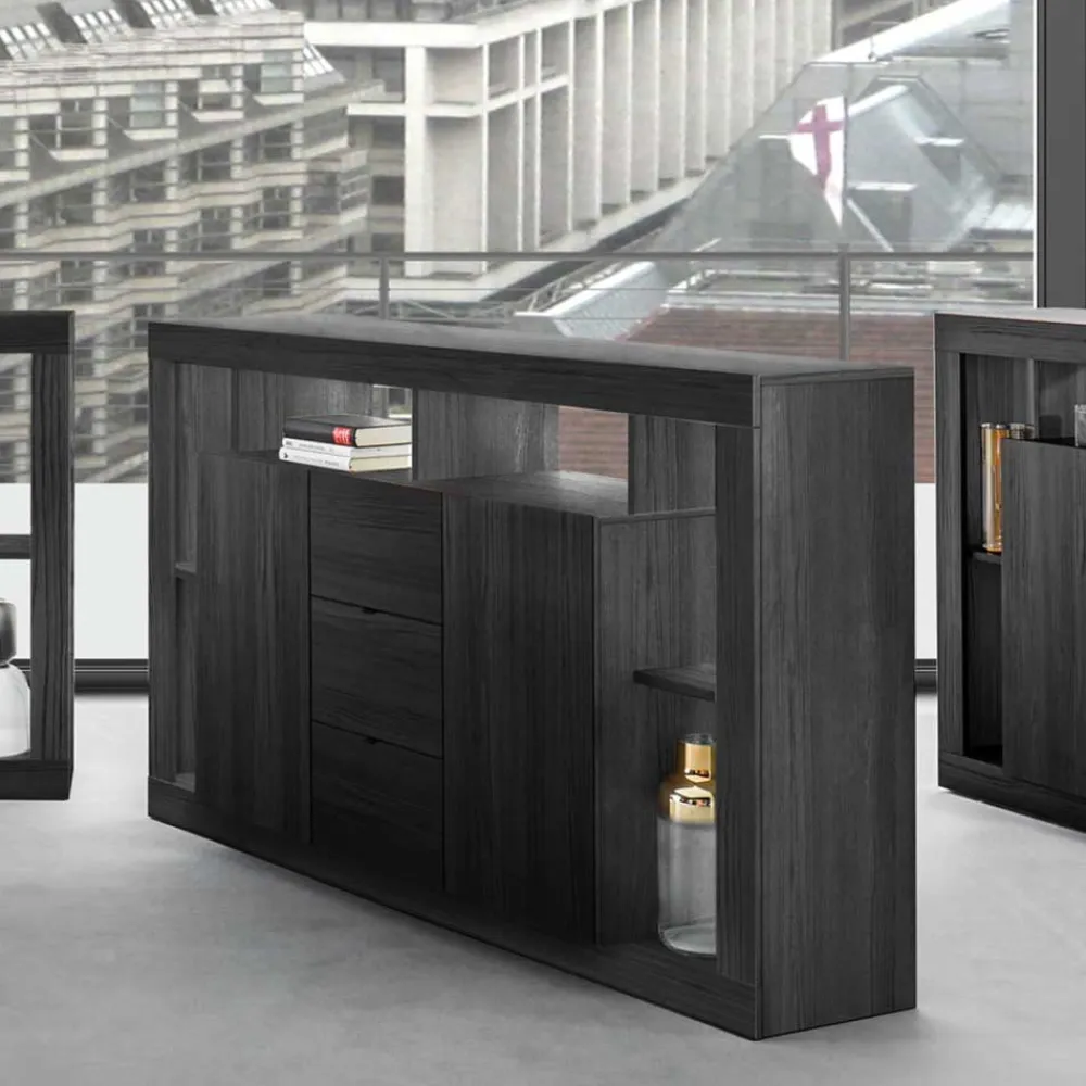 Wohnen Sideboards<172x102x42 Schwarzes Sideboard in Holzoptik - Bihar