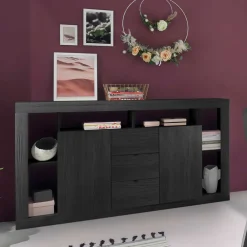 Wohnen Sideboards<172x102x42 Schwarzes Sideboard in Holzoptik - Bihar