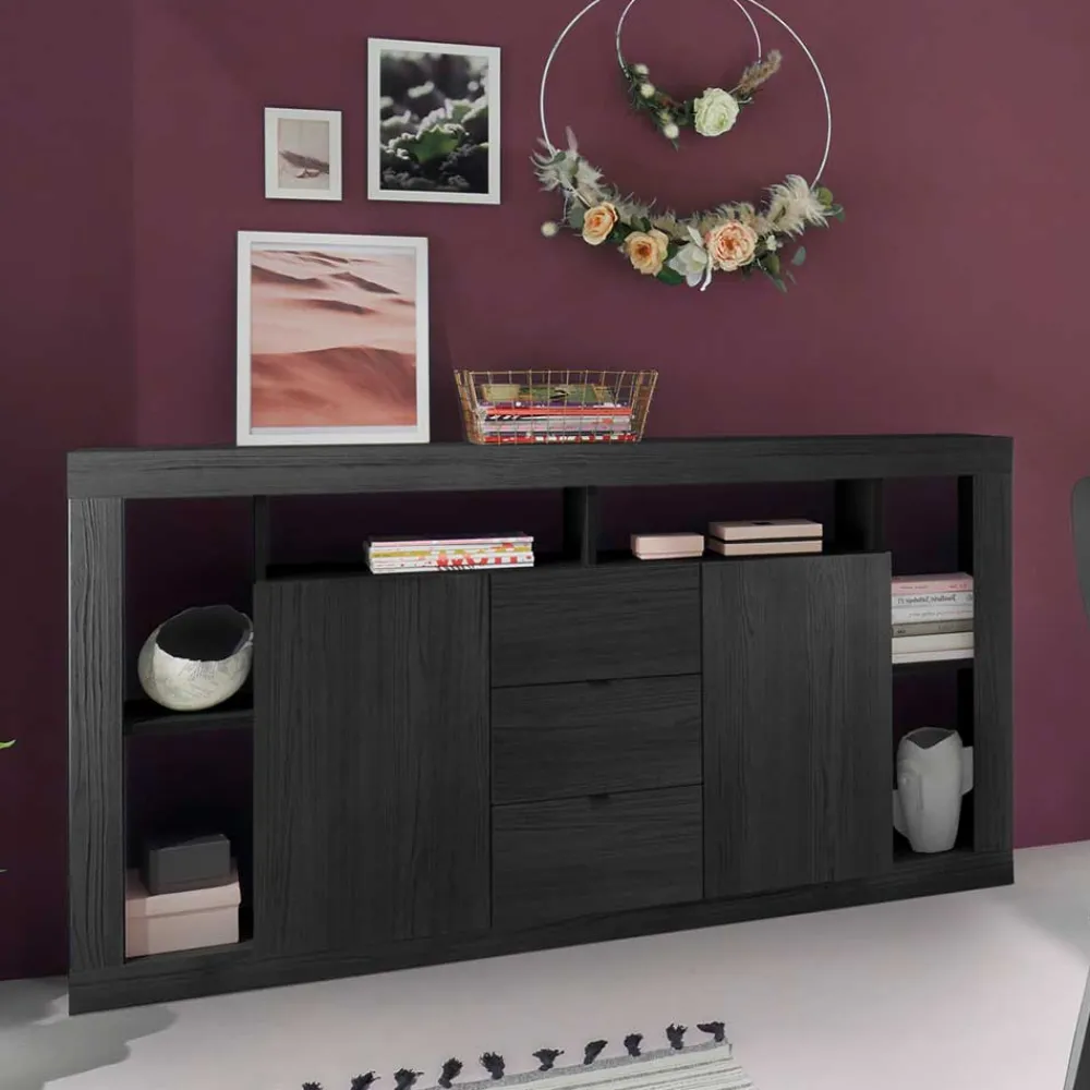 Wohnen Sideboards<172x102x42 Schwarzes Sideboard in Holzoptik - Bihar