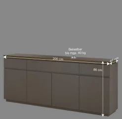 Wohnen Sideboards<200x86x40 Sideboard Anrichte in Taupe & Akazie - Anja