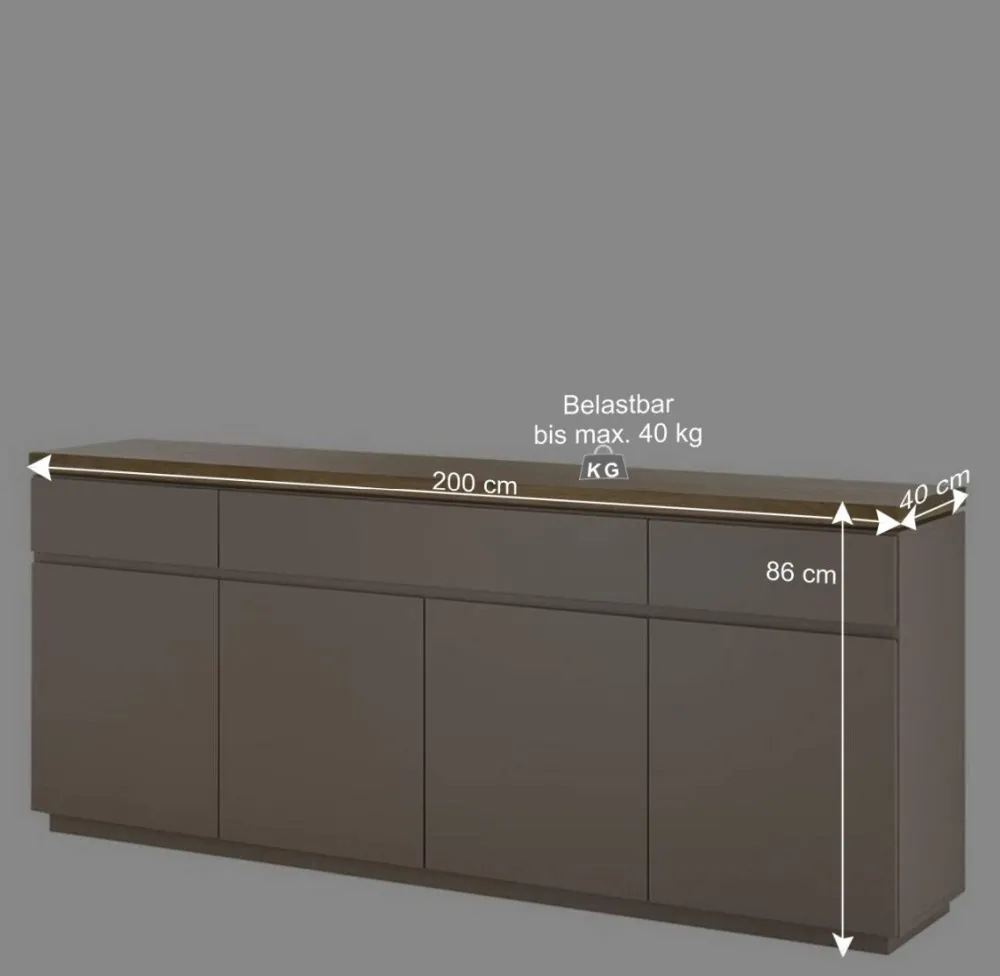 Wohnen Sideboards<200x86x40 Sideboard Anrichte in Taupe & Akazie - Anja