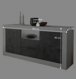 Wohnen Sideboards<184x86x43 Sideboard in Grau zweifarbig - Faith