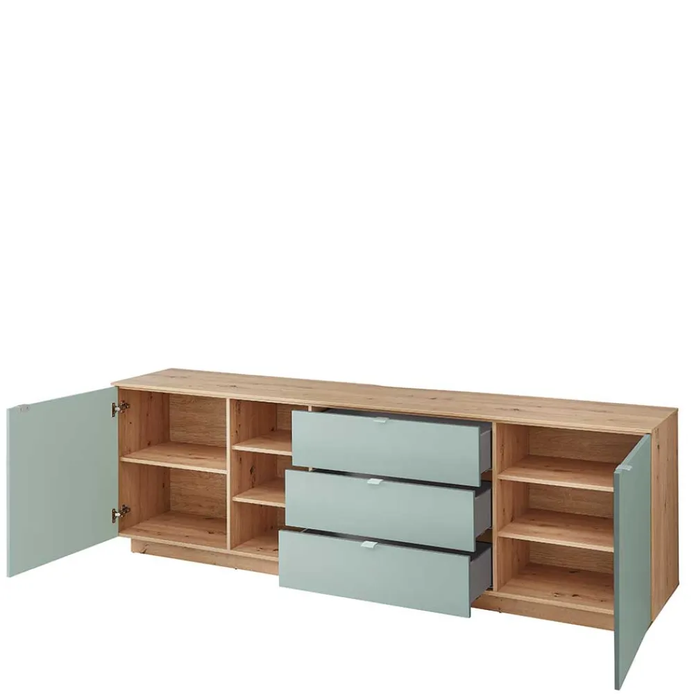 Wohnen Sideboards<240x77x44 Sideboard in Graugrün und Wildeiche - Yoan