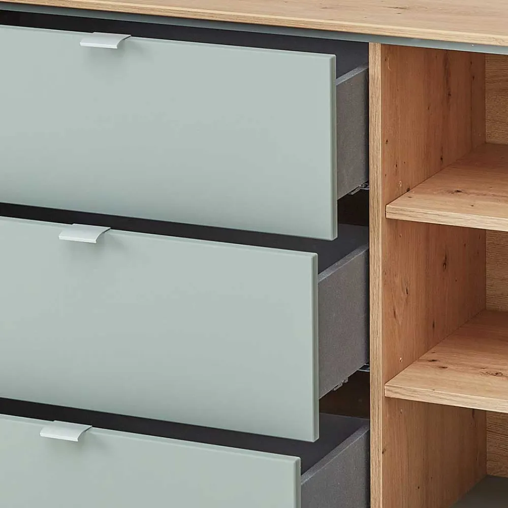 Wohnen Sideboards<240x77x44 Sideboard in Graugrün und Wildeiche - Yoan