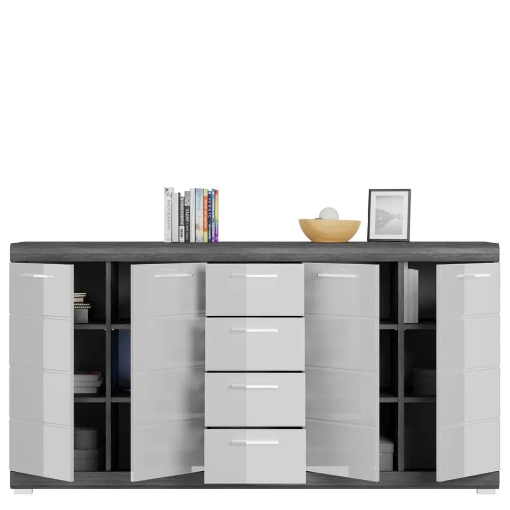 Wohnen Sideboards<165x85x37 Sideboard in Weiß HG & Grau - Nancys
