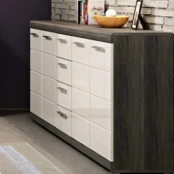 Wohnen Sideboards<165x85x37 Sideboard in Weiß HG & Grau - Nancys