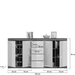 Wohnen Sideboards<165x85x37 Sideboard in Weiß HG & Grau - Nancys