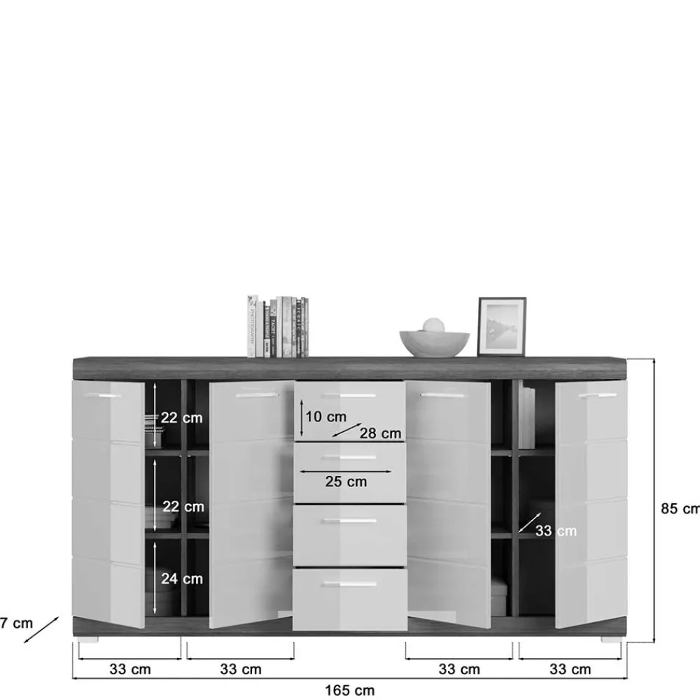 Wohnen Sideboards<165x85x37 Sideboard in Weiß HG & Grau - Nancys
