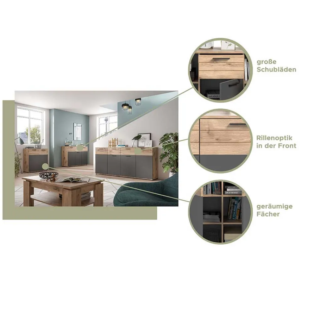 Wohnen Sideboards<180x87x40 Sideboard mit 2 Schubladen & 4 Türen - Lucios
