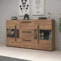 Wohnen Sideboards<180x86x39 Sideboard mit Glaseinsätzen in Eiche NB - Aberdeen