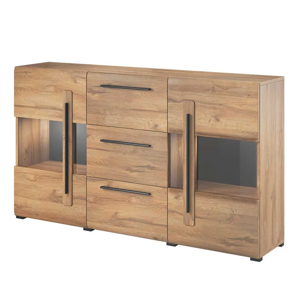 Wohnen Sideboards<180x86x39 Sideboard mit Glaseinsätzen in Eiche NB - Aberdeen