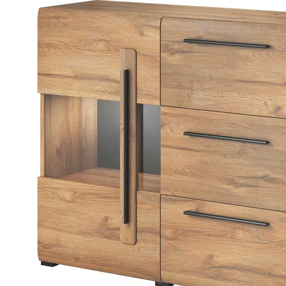 Wohnen Sideboards<180x86x39 Sideboard mit Glaseinsätzen in Eiche NB - Aberdeen