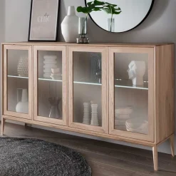 Wohnen Vitrinen<178x82x42 Sideboard mit Glastüren & LED Licht - Lamia