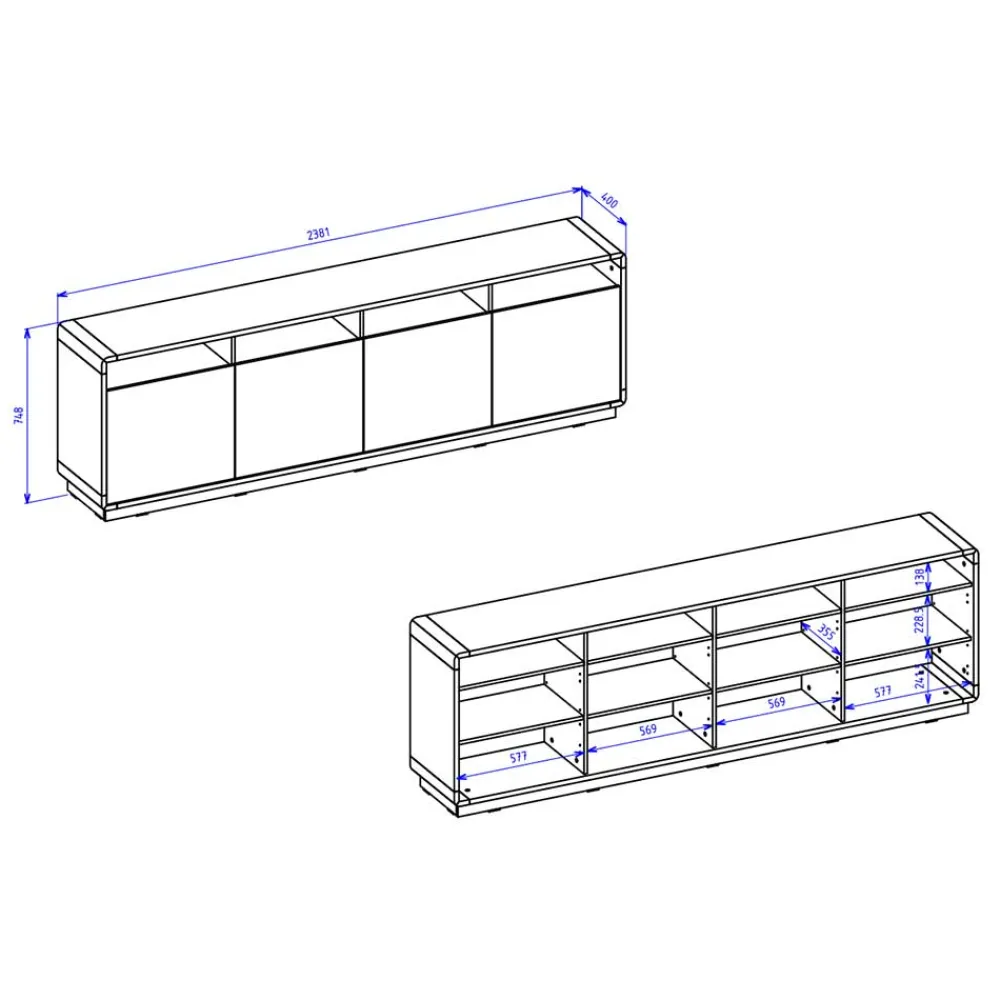 Wohnen Sideboards<238x75x40 Sideboard mit Türen & Fächern - Ilunas