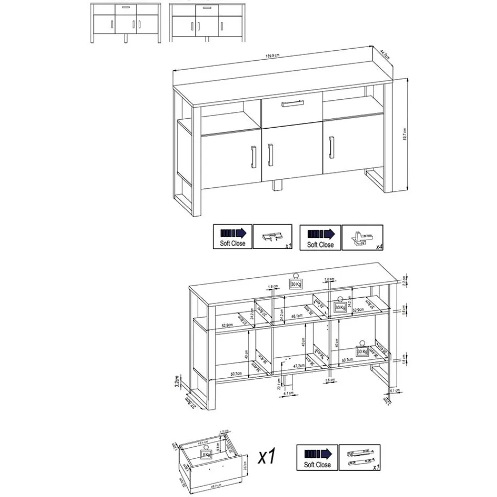 Wohnen Sideboards<160x90x45 Sideboard mit zwei offenen Fächern - Dudleys