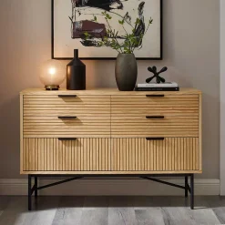 Wohnen Sideboards<120x80x40 Skandi Kommode in Eiche und Schwarz - Piassona