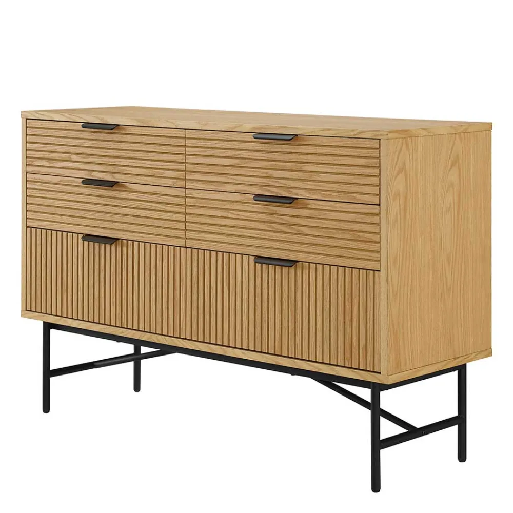 Wohnen Sideboards<120x80x40 Skandi Kommode in Eiche und Schwarz - Piassona