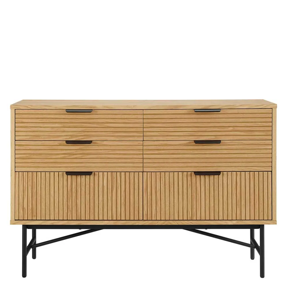 Wohnen Sideboards<120x80x40 Skandi Kommode in Eiche und Schwarz - Piassona