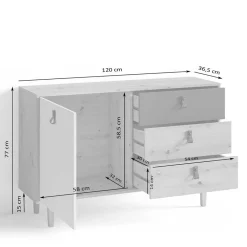 Wohnen Sideboards<120x77x37 Skandi Kommode modern - Grascon