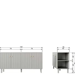 Wohnen Sideboards<160x78x46 Skandi Sideboard 4-türig in Grau - Huvina