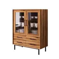 Wohnen Highboards|Vitrinen<97x125x45 Skandi Vitrine mit vier Schubladen - Kerfa
