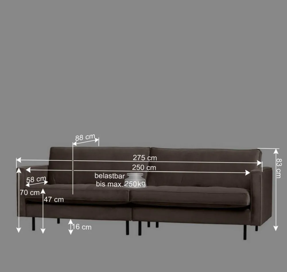 Wohnen Sofas<275x83x88 Sofa mit blauem Bezug aus Samt - Cumagon