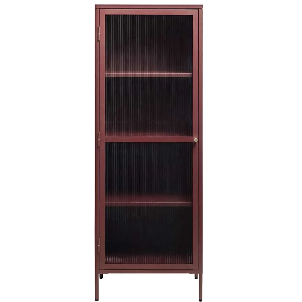 Wohnen Vitrinen<58x160x40 Stahl Vitrinenschrank in Dunkelrot - Enno