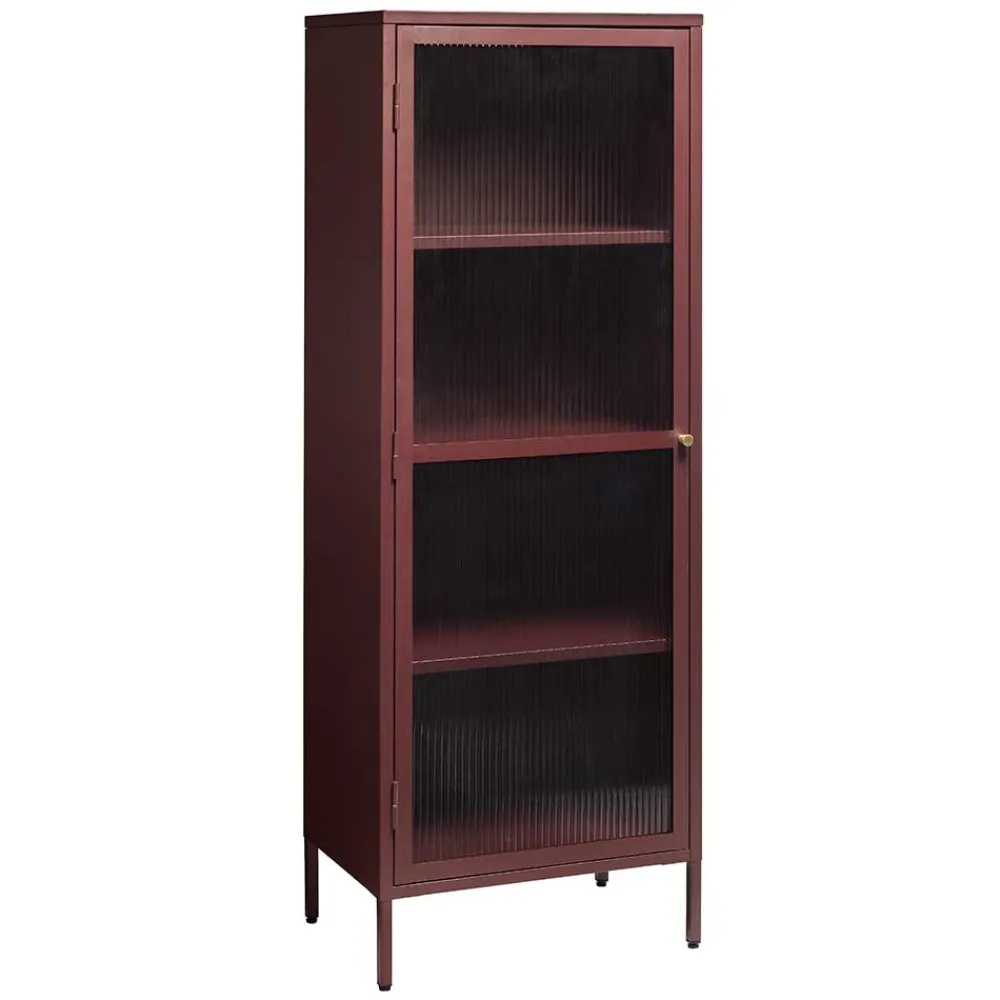 Wohnen Vitrinen<58x160x40 Stahl Vitrinenschrank in Dunkelrot - Enno