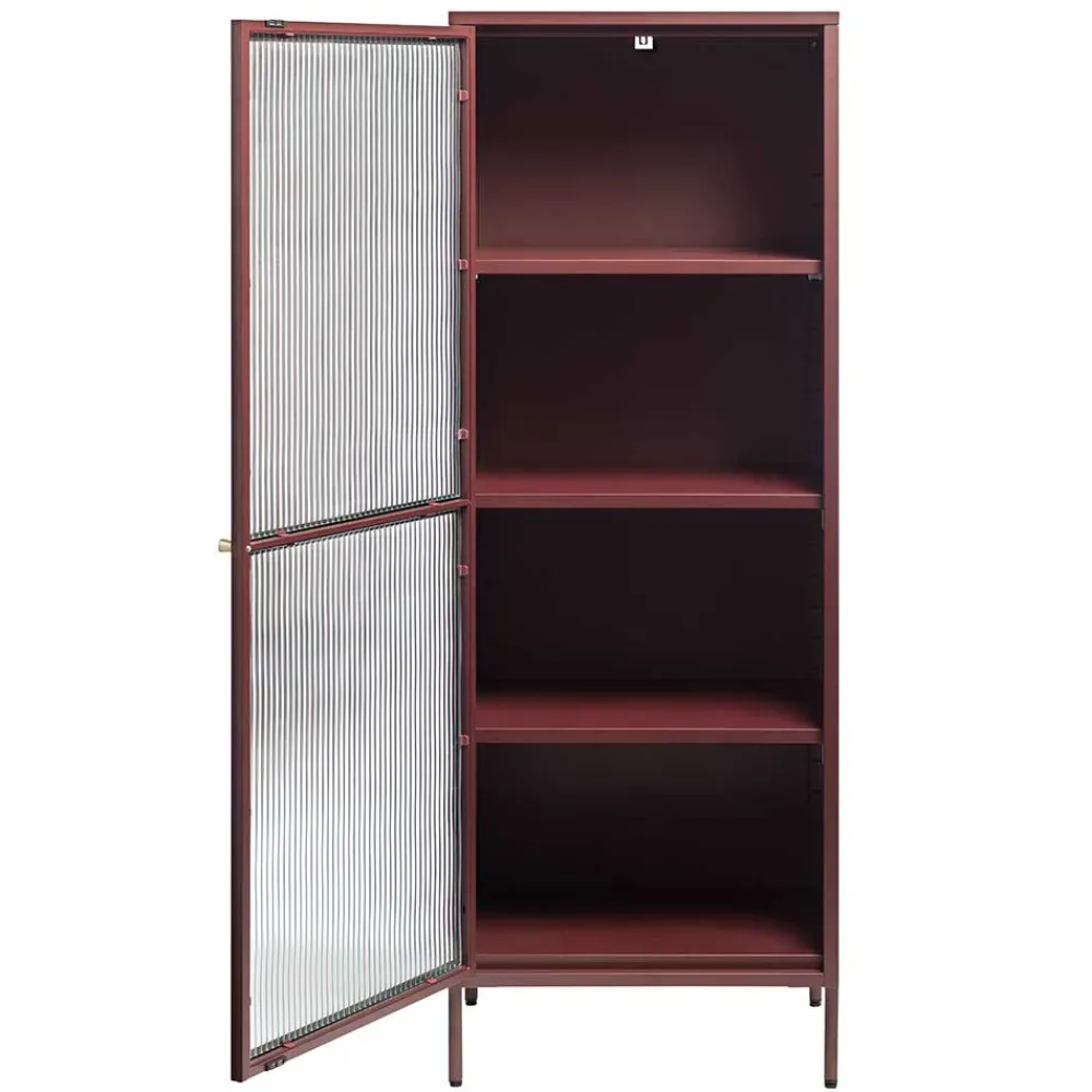 Wohnen Vitrinen<58x160x40 Stahl Vitrinenschrank in Dunkelrot - Enno