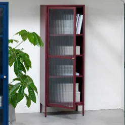 Wohnen Vitrinen<58x160x40 Stahl Vitrinenschrank in Dunkelrot - Enno
