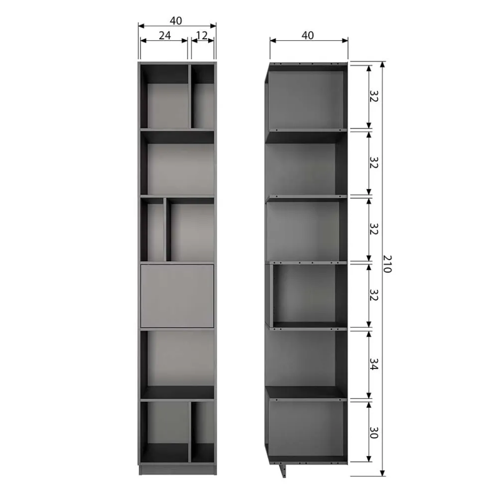 Wohnen Vitrinen<40x210x40 Standregal in Schwarz aus Kiefer - Niwidus