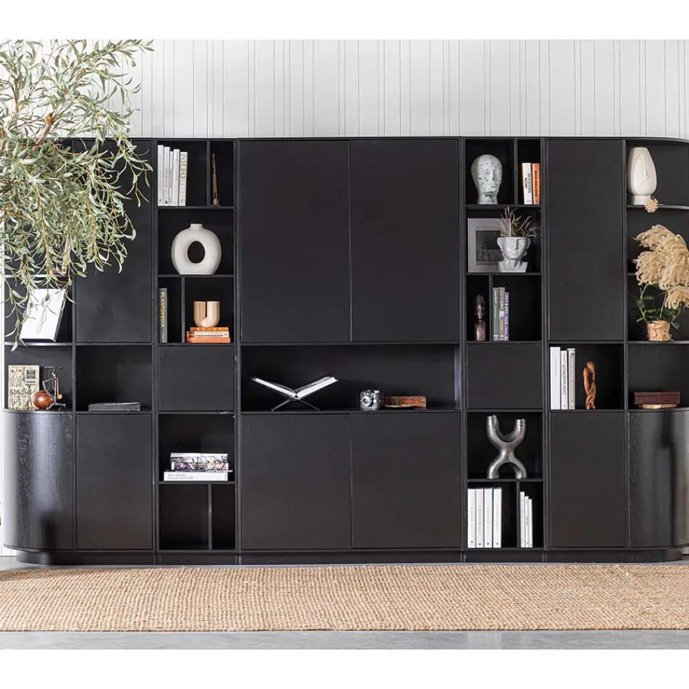 Wohnen Vitrinen<40x210x40 Standregal in Schwarz aus Kiefer - Niwidus