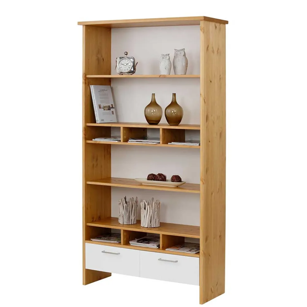 Wohnen Regale<102x188x39 Standregal in Weiß & Honig - Enjes