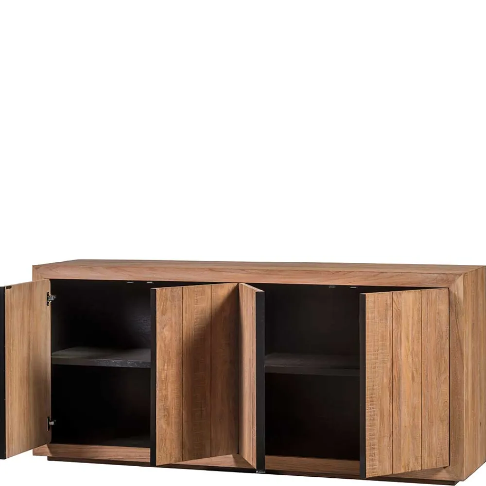 Wohnen Sideboards<200x90x50 Teak Sideboard in Natur & Schwarz - Myons