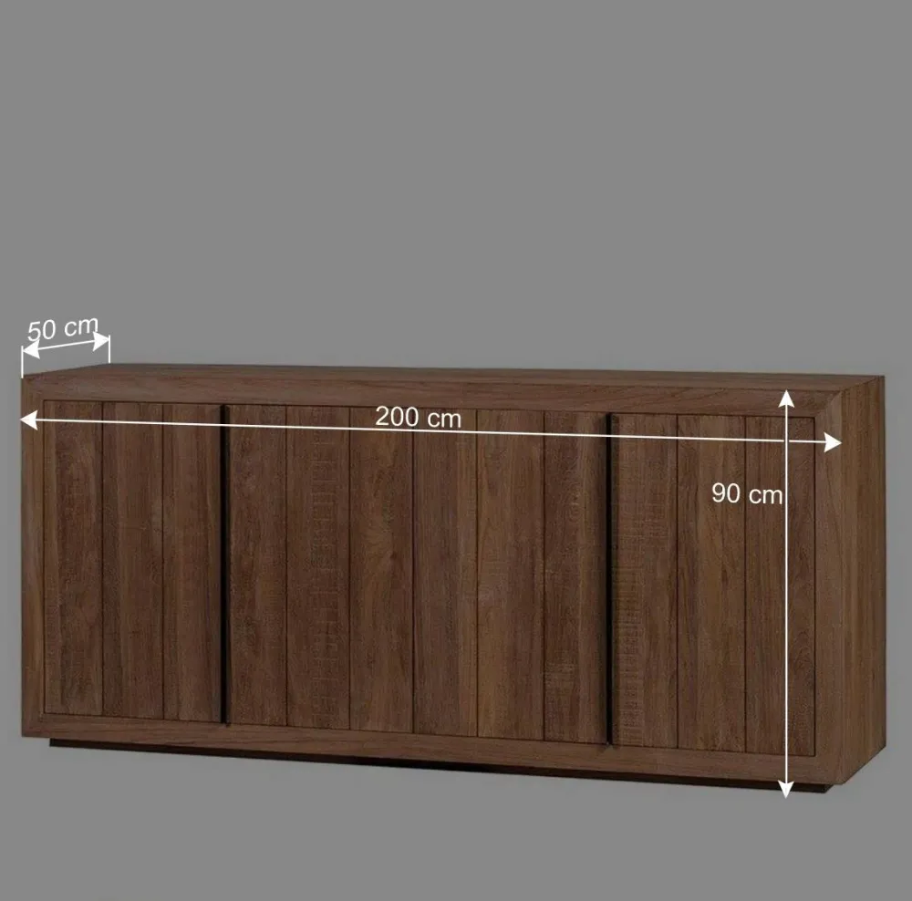 Wohnen Sideboards<200x90x50 Teak Sideboard in Natur & Schwarz - Myons