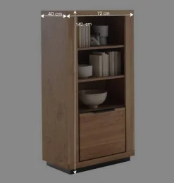 Wohnen Regale|Vitrinen<72x142x40 Teilmassives Regal mit drei Fächern & Tür - Vlacoma