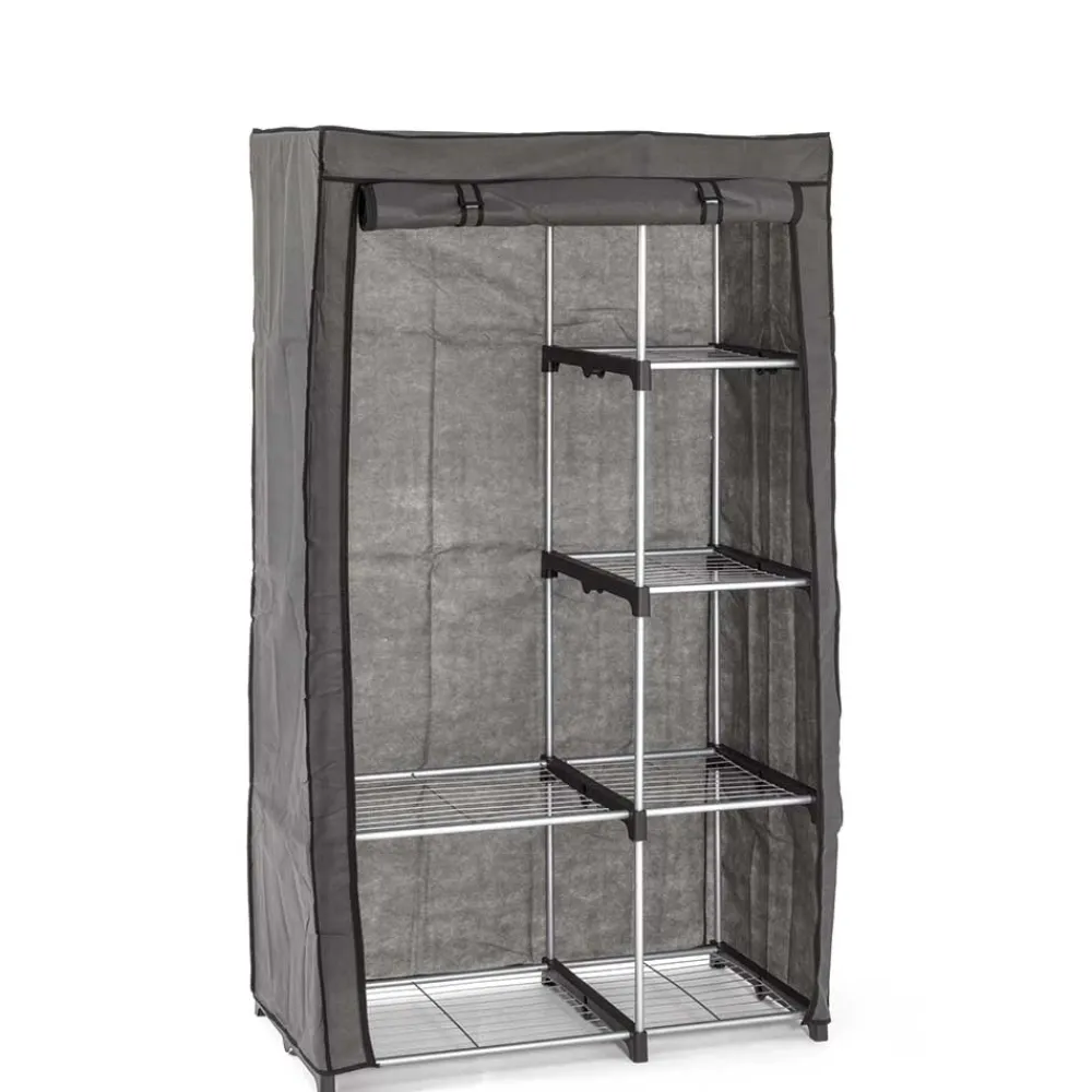 Wohnen Regale<96x170x50 Textil Kleiderschrank in Grau - Leo