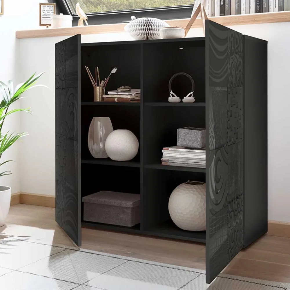 Wohnen Sideboards<121x111x42 Türen-Kommode in Grau Glanz - Ipatal