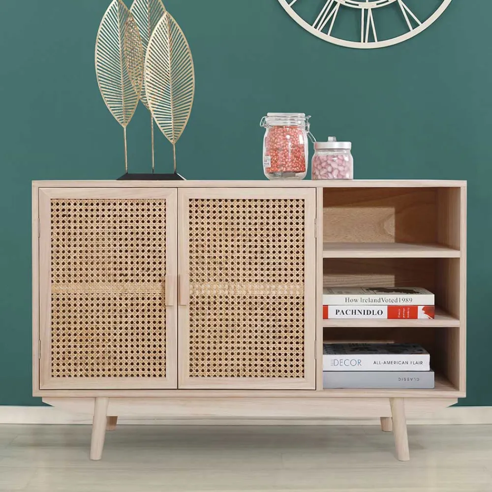 Wohnen Tv & Hifi-Möbel|Lowboards<100x65x36 2-türige Kommode mit drei offenen Fächern - Oncinasa