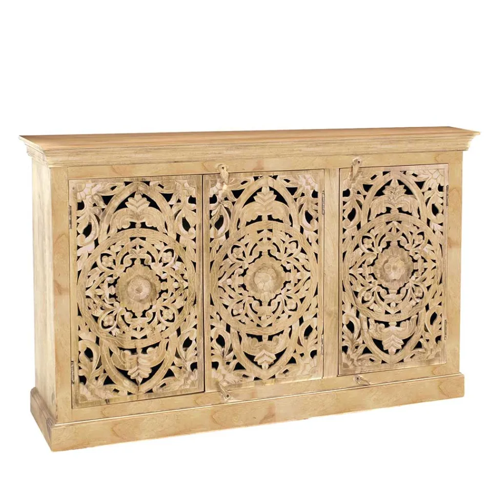 Wohnen Sideboards<140x90x40 3-türige Kommode mit Schnitzerei - Runiasa