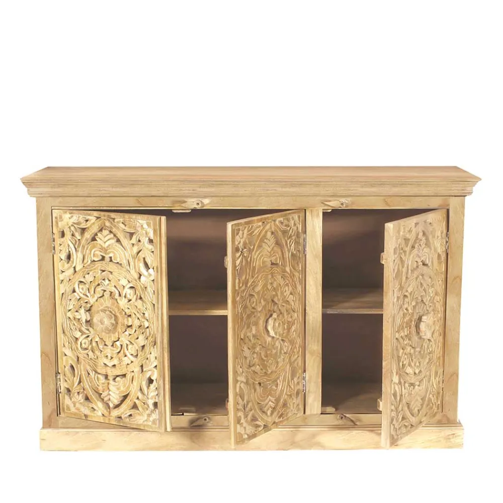 Wohnen Sideboards<140x90x40 3-türige Kommode mit Schnitzerei - Runiasa