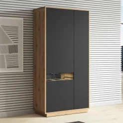 Wohnen Vitrinen<93x181x40 3-türige Schrank mit offenem Fach - Ilunas