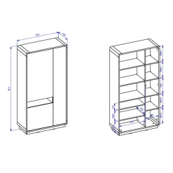 Wohnen Vitrinen<93x181x40 3-türige Schrank mit offenem Fach - Ilunas