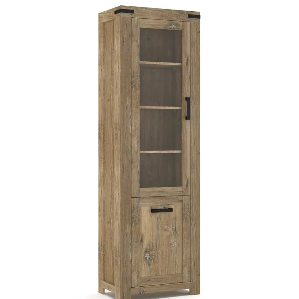 Wohnen Vitrinen<65x200x40 2-türige Vitrine in Eiche Dunkel - Fanos